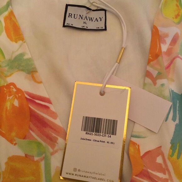 NWT RUNAWAY Zola Citrus Print Mini Dress Puff Sleeve Lemon Print Size XL - Picture 7 of 8